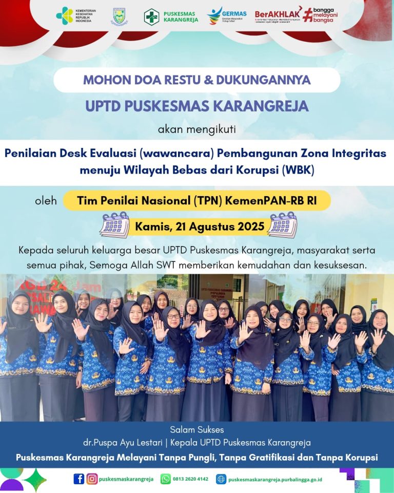Puskesmas Karangreja Akan Ikuti Penilaian Evaluasi WBK Menuju Wilayah Bebas dari Korupsi